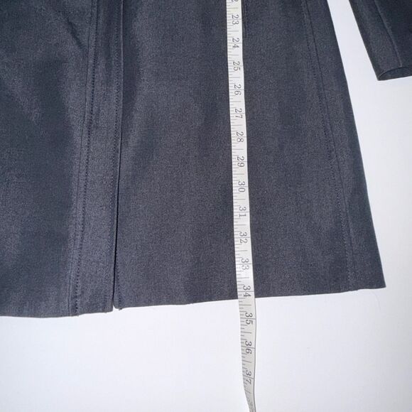 Tahari Navy Blue Chambray Trench Coat Lightweight Belted Jacket Funnel Neck XS - Picture 13 of 16